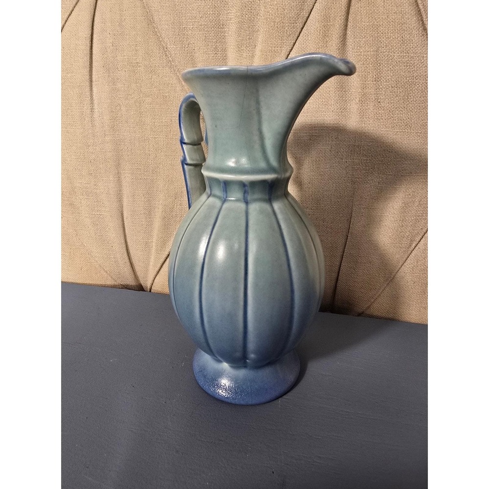 Antique Powder Blue Art Pottery Pitcher Vase Rare Art Deco Style Ceramic